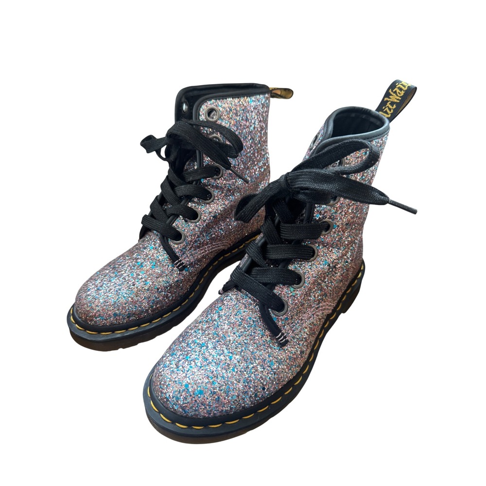 Dr. Martens 1460 Farrah Multi Glitter Combat Boots Pink Blue Silver 7L 38EU